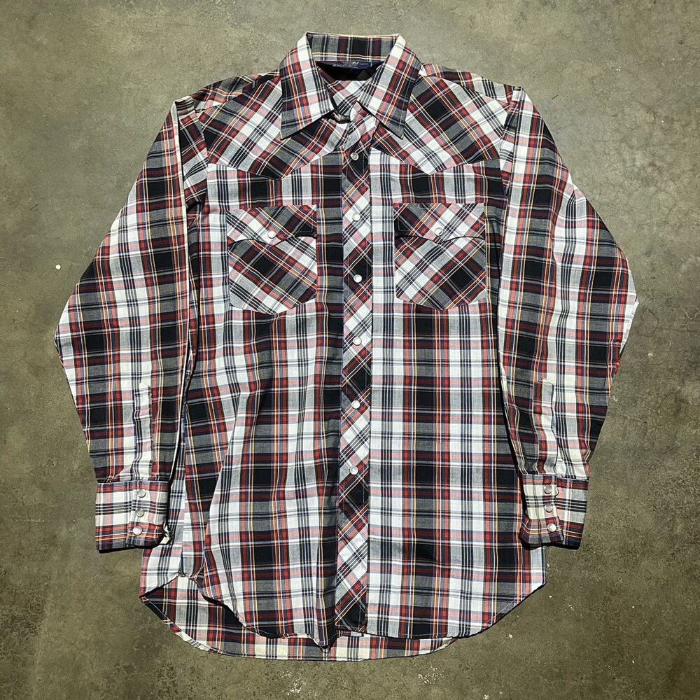 Vintage 70s Lariat Red Plaid Western Pearl Snap Shirt